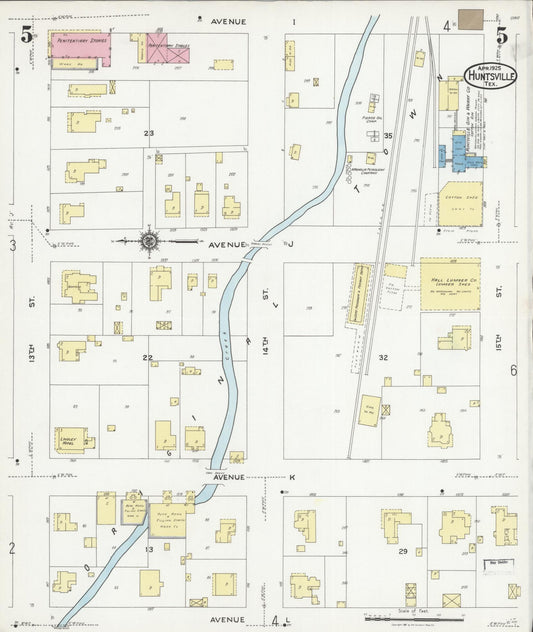 Sanborn Fire Insurance Map from Huntsville, Walker County, Texas (1925), Sheet #0005 - Historic Sanborn Fire Insurance Map Print, vintage old map wall art, antique decor, genealogy gift, Texas Texas map
