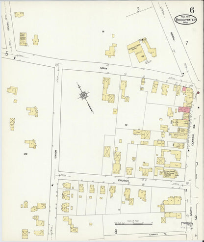 Sanborn Fire Insurance Map from Bridgewater, Plymouth County, Massachusetts (1912), Sheet #0006 - Historic Sanborn Fire Insurance Map Print, vintage old map wall art, antique decor, genealogy gift, Massachusetts Massachusetts map