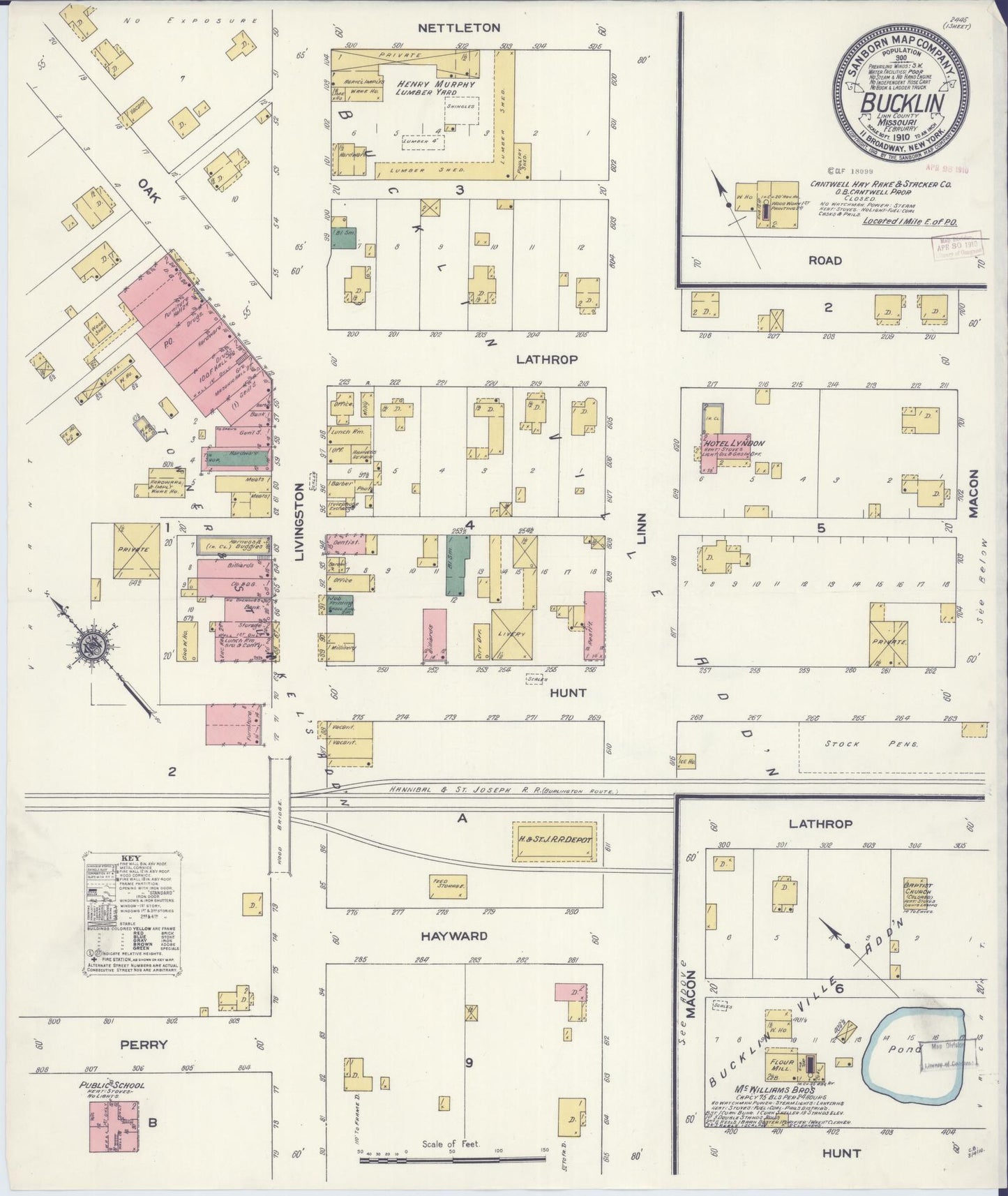 Sanborn Fire Insurance Map from Bucklin, Linn County, Missouri (1910), Sheet #0001 - Historic Sanborn Fire Insurance Map Print, vintage old map wall art, antique decor, genealogy gift, Missouri Missouri map