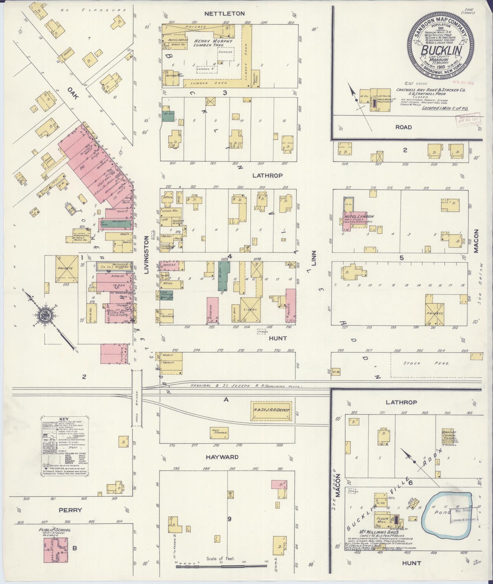 Sanborn Fire Insurance Map from Bucklin, Linn County, Missouri (1910), Sheet #0001 - Historic Sanborn Fire Insurance Map Print, vintage old map wall art, antique decor, genealogy gift, Missouri Missouri map