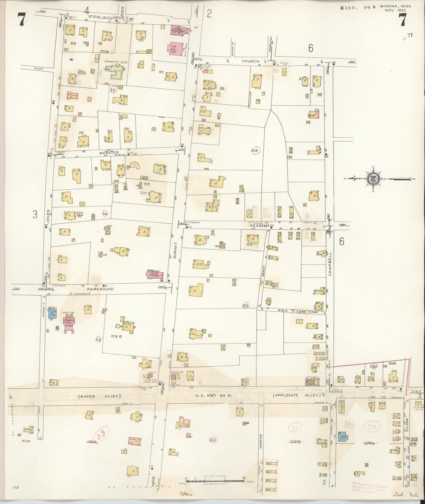 Sanborn Fire Insurance Map from Winona, Montgomery County, Mississippi (1940), Sheet #0007 - Historic Sanborn Fire Insurance Map Print, vintage old map wall art, antique decor, genealogy gift, Mississippi Mississippi map