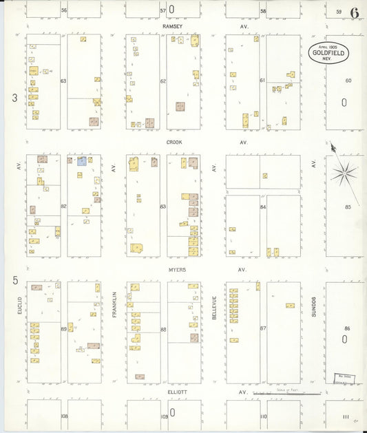Sanborn Fire Insurance Map from Goldfield, Esmeralda County, Nevada (1905), Sheet #0006 - Historic Sanborn Fire Insurance Map Print, vintage old map wall art, antique decor, genealogy gift, Nevada Nevada map