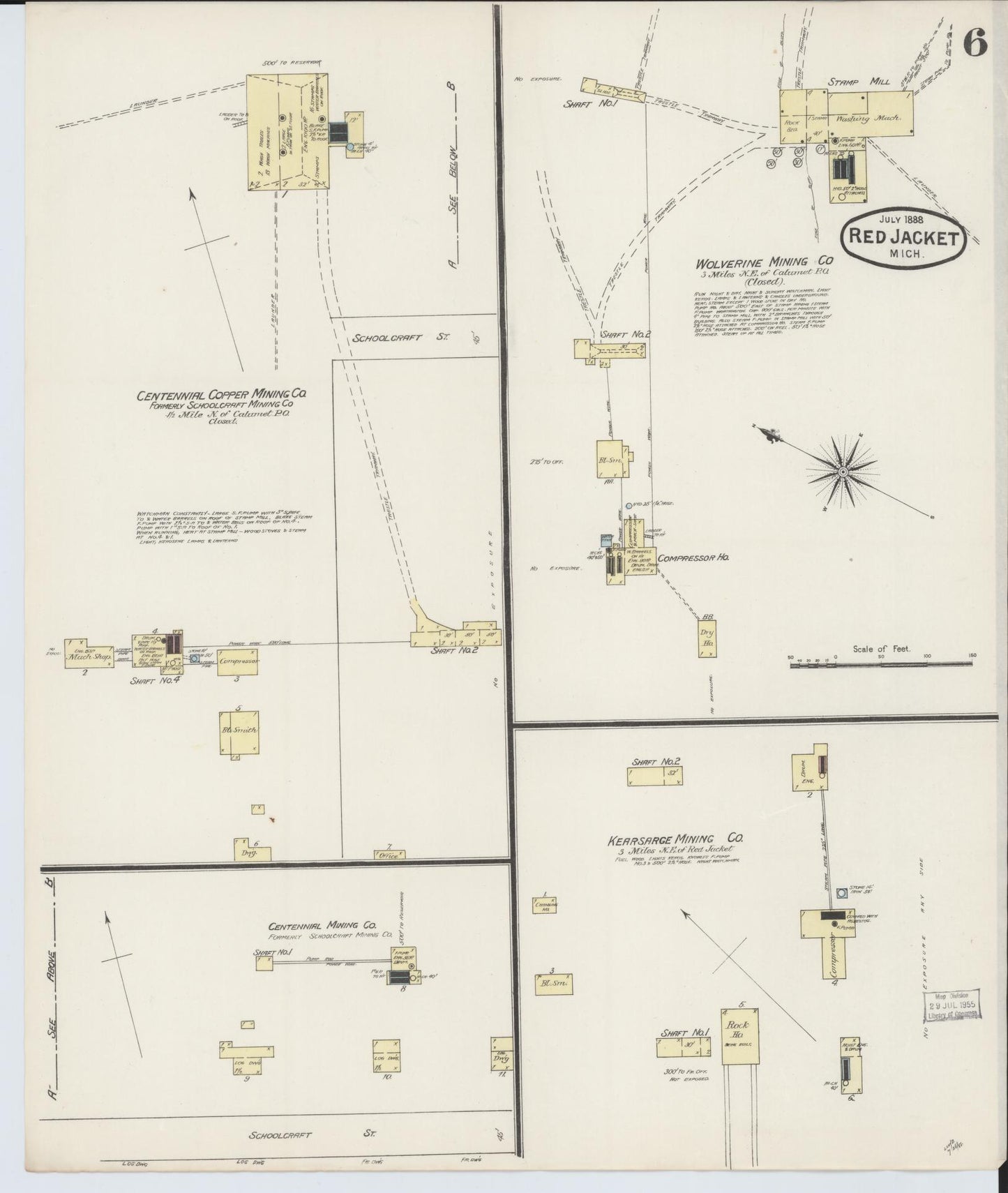 Sanborn Fire Insurance Map from Red Jacket, Houghton County, Michigan (1888), Sheet #0006 - Complete Map Set gallery image, historic Sanborn map, vintage wall art, Michigan Michigan