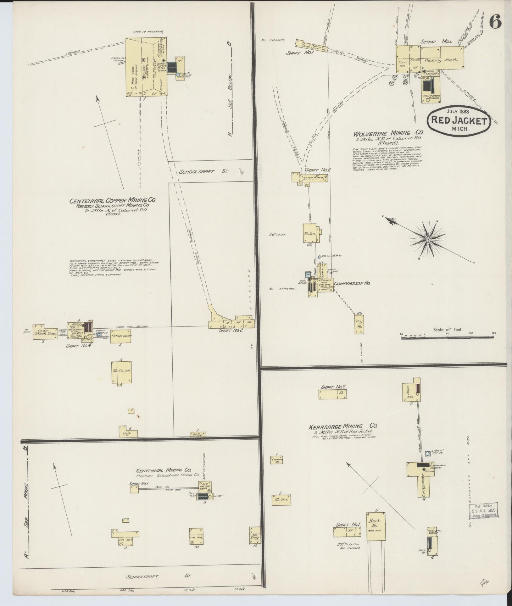 Sanborn Fire Insurance Map from Red Jacket, Houghton County, Michigan (1888), Sheet #0006 - Complete Map Set gallery image, historic Sanborn map, vintage wall art, Michigan Michigan
