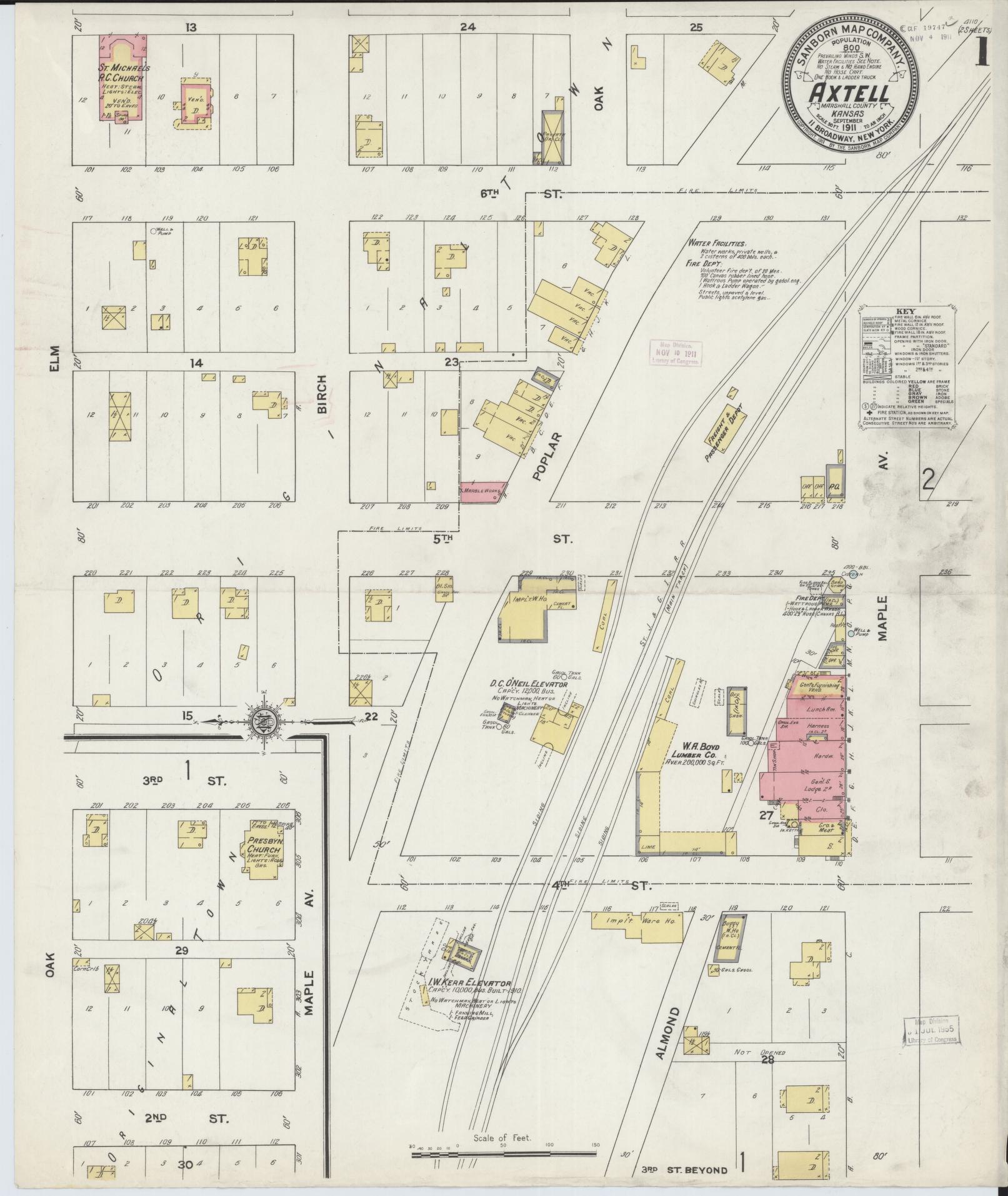 Sanborn Fire Insurance Map from Axtell, Marshall County, Kansas. (1911) – Historic Sanborn Fire Insurance Map Print