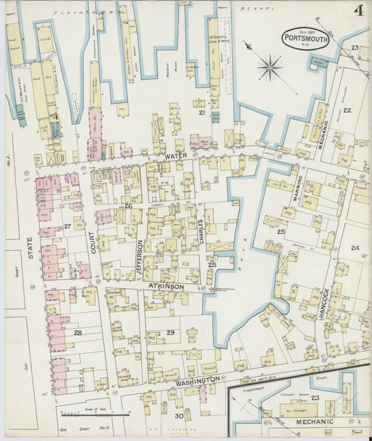 Sanborn Fire Insurance Map from Portsmouth, Rockingham County, New Hampshire (1887), Sheet #0004 - Historic Sanborn Fire Insurance Map Print, vintage old map wall art, antique decor, genealogy gift, New Hampshire New Hampshire map