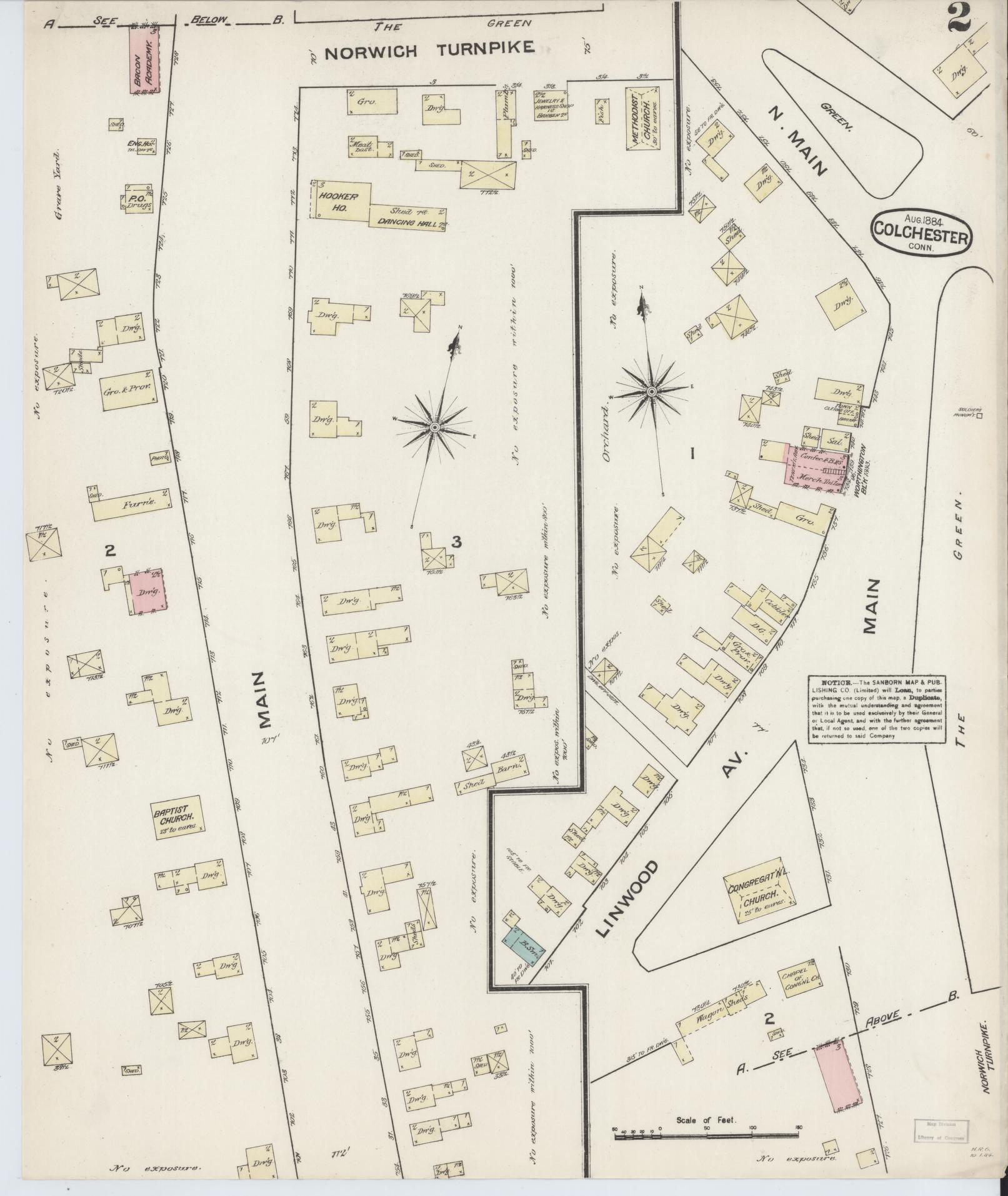Sanborn Fire Insurance Map from Colchester, New London County, Connecticut (1884), Sheet #0002 - Complete Map Set gallery image, historic Sanborn map, vintage wall art, Connecticut Connecticut