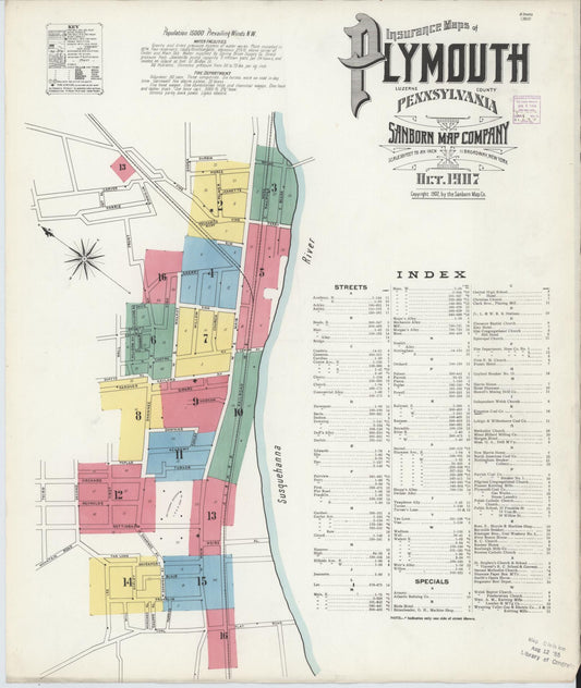 Sanborn Fire Insurance Map from Plymouth, Luzerne County, Pennsylvania (1907), Sheet #0001 - Historic Sanborn Fire Insurance Map Print, vintage old map wall art, antique decor, genealogy gift, Pennsylvania Pennsylvania map