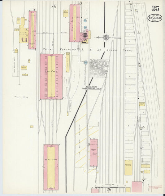 Sanborn Fire Insurance Map from Saint Cloud, Stearns, Benton, and Sherburne Counties, Minnesota (1913), Sheet #0025 - Historic Sanborn Fire Insurance Map Print, vintage old map wall art, antique decor, genealogy gift, Minnesota Minnesota map