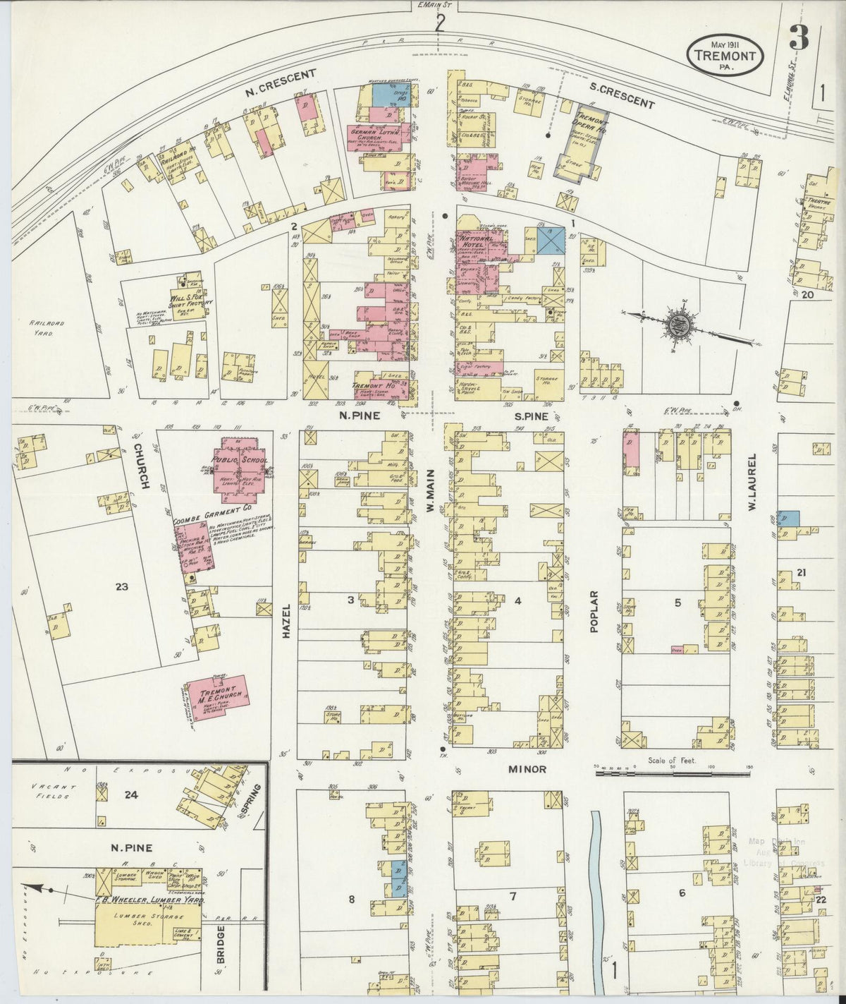 Sanborn Fire Insurance Map from Tremont, Schuylkill County, Pennsylvania (1911), Sheet #0003 - Historic Sanborn Fire Insurance Map Print, vintage old map wall art, antique decor, genealogy gift, Pennsylvania Pennsylvania map
