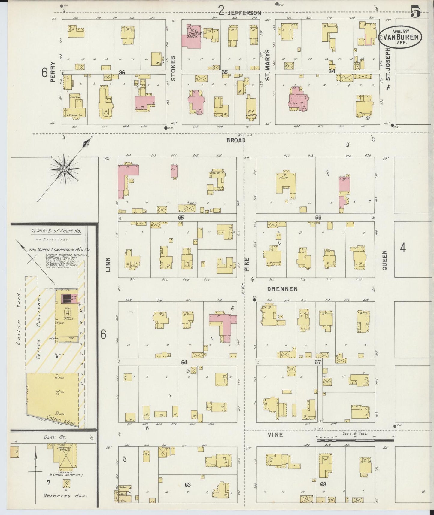 Sanborn Fire Insurance Map from Van Buren, Crawford County, Arkansas (1897), Sheet #0005 - Complete Map Set gallery image, historic Sanborn map, vintage wall art, Arkansas Arkansas