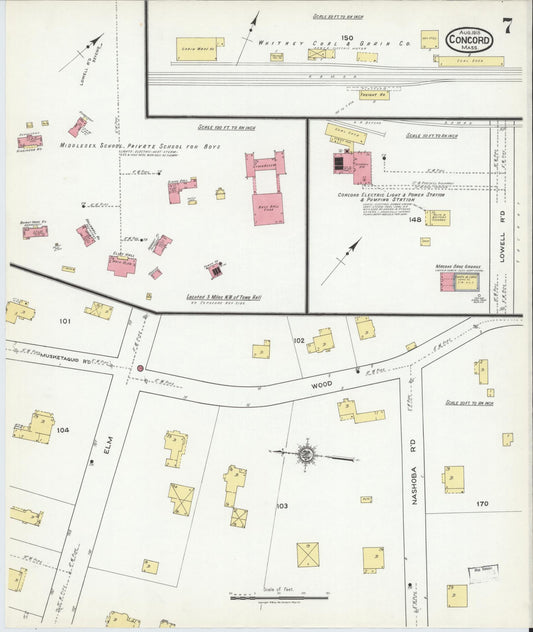 Sanborn Fire Insurance Map from Concord, Middlesex County, Massachusetts (1918), Sheet #0007 - Historic Sanborn Fire Insurance Map Print, vintage old map wall art, antique decor, genealogy gift, Massachusetts Massachusetts map