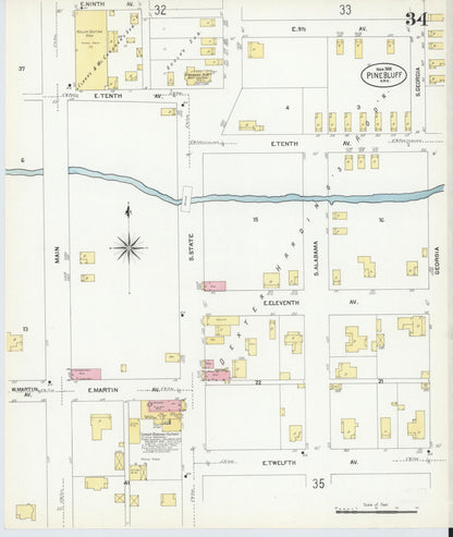 Sanborn Fire Insurance Map from Pine Bluff, Jefferson County, Arkansas (1908), Sheet #0034 - Complete Map Set gallery image, historic Sanborn map, vintage wall art, Arkansas Arkansas