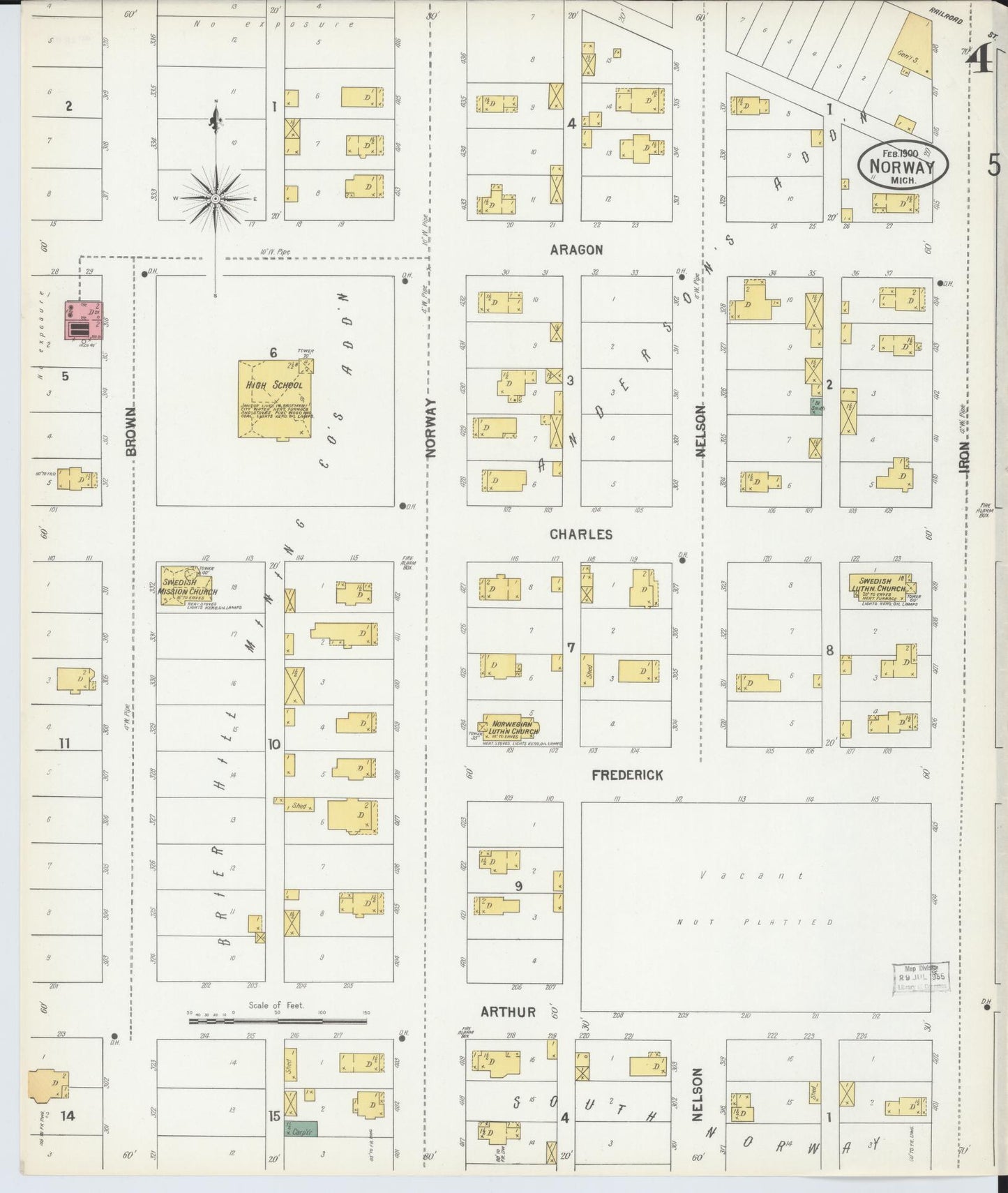 Sanborn Fire Insurance Map from Norway, Dickinson County, Michigan (1900), Sheet #0004 - Complete Map Set gallery image, historic Sanborn map, vintage wall art, Michigan Michigan