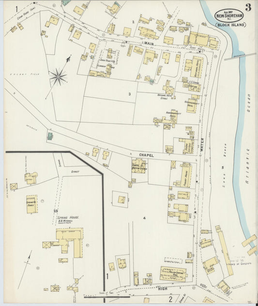 Sanborn Fire Insurance Map from New Shoreham, Newport County, Rhode Island (1897), Sheet #0003 - Historic Sanborn Fire Insurance Map Print, vintage old map wall art, antique decor, genealogy gift, Rhode Island Rhode Island map