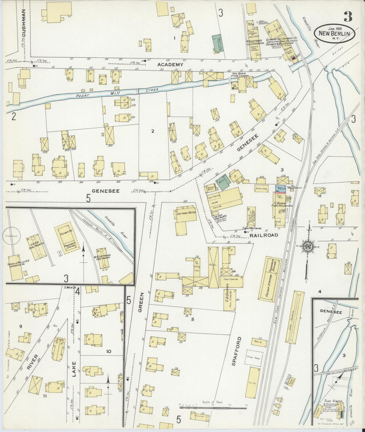 Sanborn Fire Insurance Map from New Berlin, Chenango County, New York (1910), Sheet #0003 - Complete Map Set gallery image, historic Sanborn map, vintage wall art, New York New York