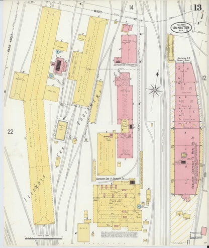 Sanborn Fire Insurance Map from Anniston, Calhoun County, Alabama (1900), Sheet #0013 - Complete Map Set gallery image, historic Sanborn map, vintage wall art, Alabama Alabama