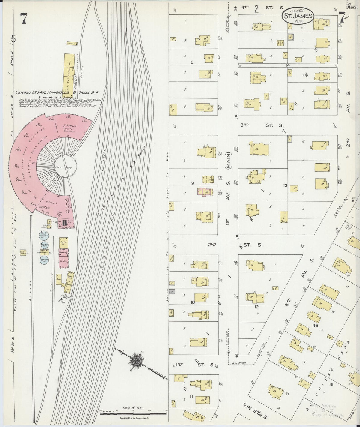Sanborn Fire Insurance Map from Saint James, Watonwan County, Minnesota (1924), Sheet #0007 - Historic Sanborn Fire Insurance Map Print, vintage old map wall art, antique decor, genealogy gift, Minnesota Minnesota map