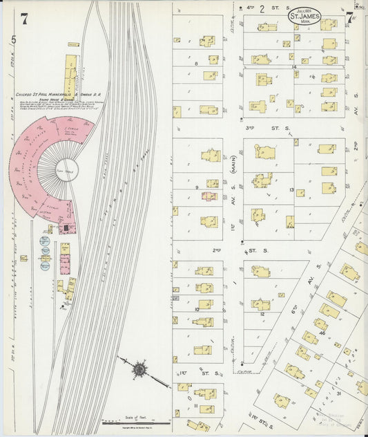 Sanborn Fire Insurance Map from Saint James, Watonwan County, Minnesota (1924), Sheet #0007 - Historic Sanborn Fire Insurance Map Print, vintage old map wall art, antique decor, genealogy gift, Minnesota Minnesota map