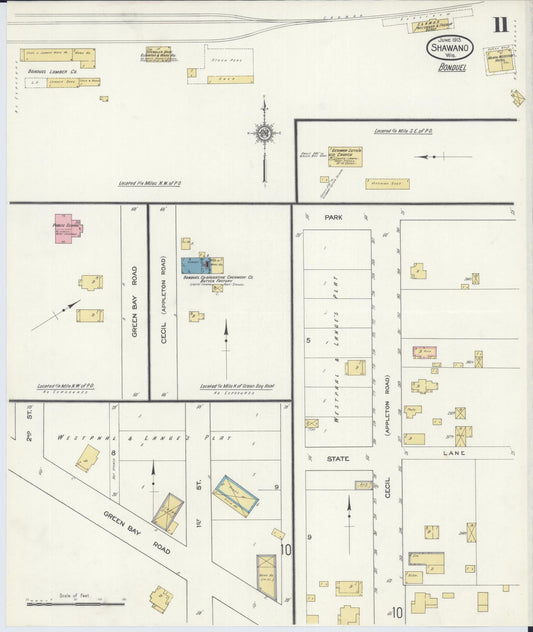 Sanborn Fire Insurance Map from Shawano, Shawano County, Wisconsin (1913), Sheet #0011 - Historic Sanborn Fire Insurance Map Print, vintage old map wall art, antique decor, genealogy gift, Wisconsin Wisconsin map