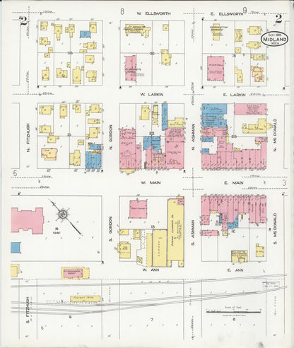 Sanborn Fire Insurance Map from Midland, Midland County, Michigan (1926), Sheet #0002 - Historic Sanborn Fire Insurance Map Print, vintage old map wall art, antique decor, genealogy gift, Michigan Michigan map
