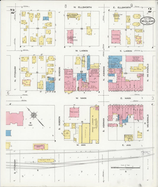 Sanborn Fire Insurance Map from Midland, Midland County, Michigan (1926), Sheet #0002 - Historic Sanborn Fire Insurance Map Print, vintage old map wall art, antique decor, genealogy gift, Michigan Michigan map