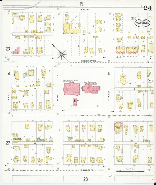 Sanborn Fire Insurance Map from Waterloo, Black Hawk County, Iowa (1906), Sheet #0024 - Historic Sanborn Fire Insurance Map Print, vintage old map wall art