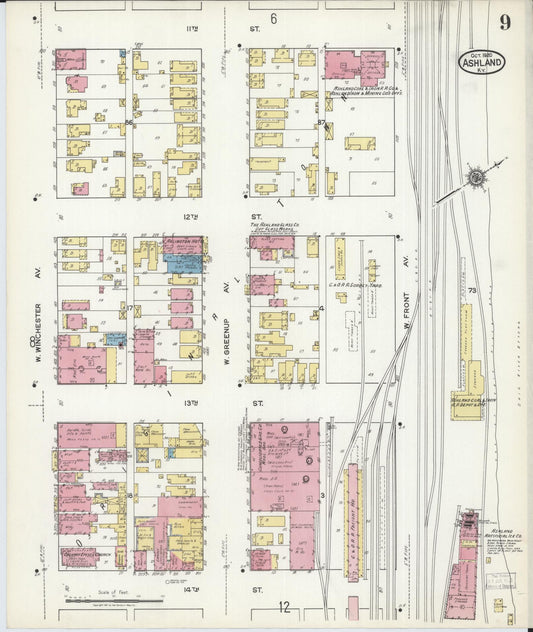Sanborn Fire Insurance Map from Ashland, Boyd County, Kentucky (1920), Sheet #0009 - Historic Sanborn Fire Insurance Map Print, vintage old map wall art, antique decor, genealogy gift, Kentucky Kentucky map