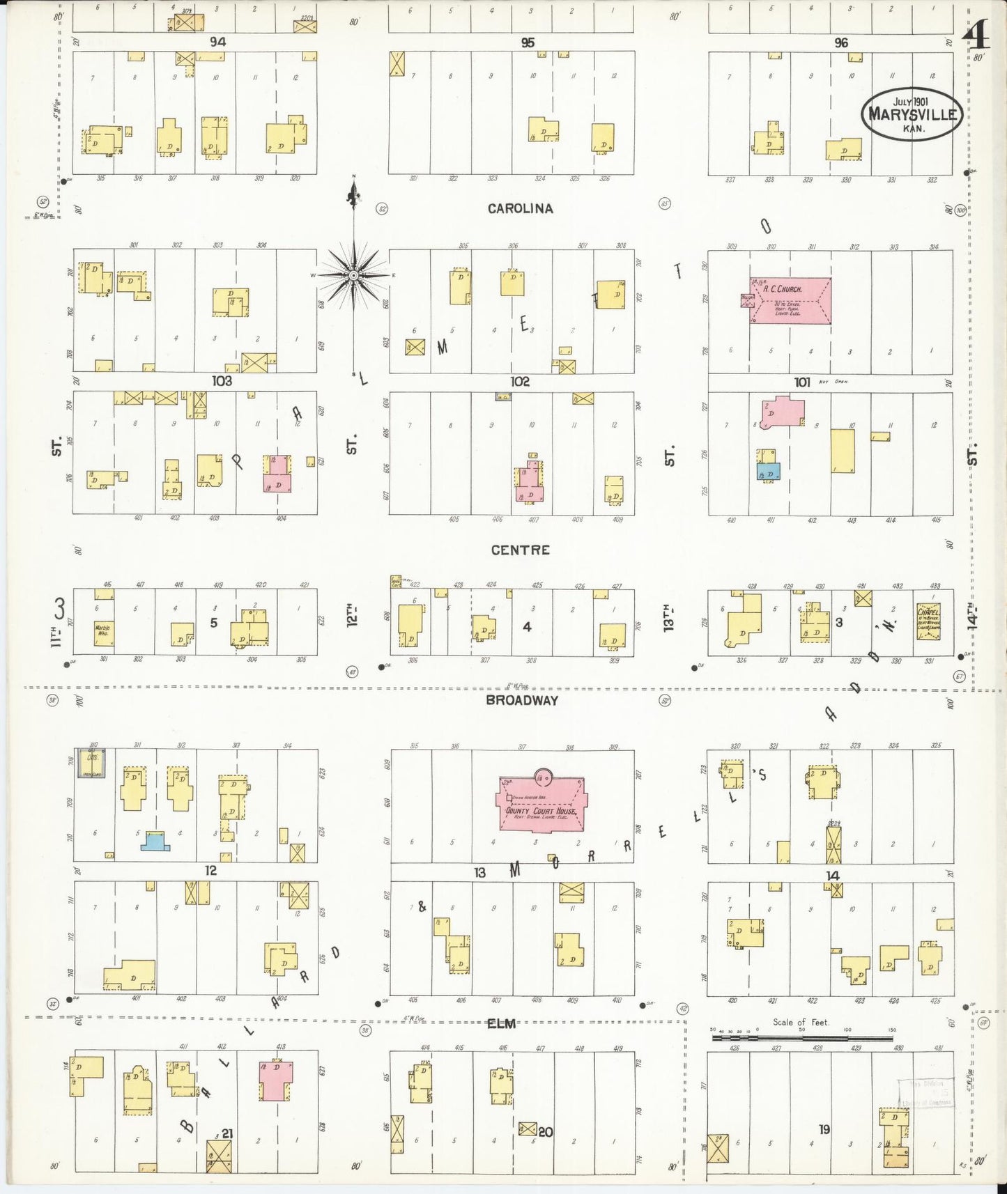 Sanborn Fire Insurance Map from Marysville, Marshall County, Kansas (1901), Sheet #0004 - Complete Map Set gallery image, historic Sanborn map, vintage wall art, Kansas Kansas