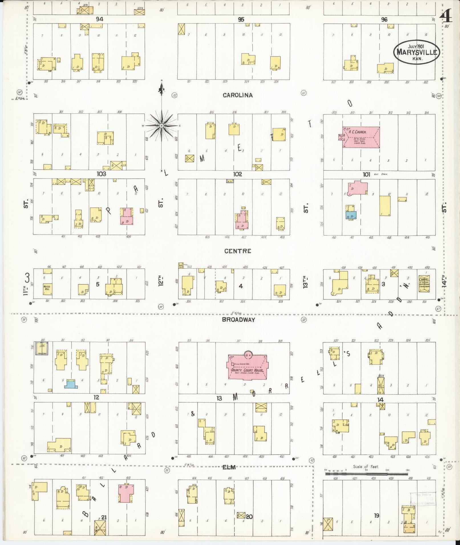 Sanborn Fire Insurance Map from Marysville, Marshall County, Kansas (1901), Sheet #0004 - Complete Map Set gallery image, historic Sanborn map, vintage wall art, Kansas Kansas