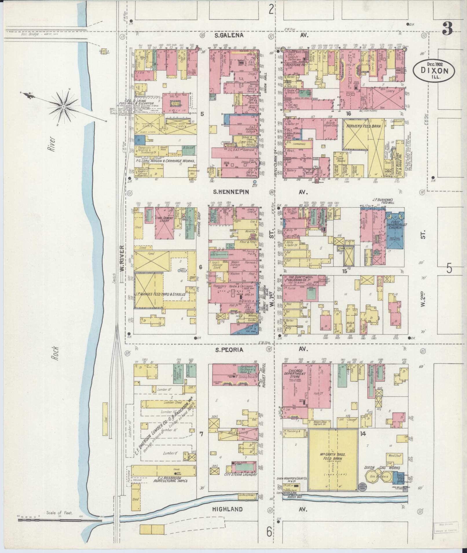 Sanborn Fire Insurance Map from Dixon, Lee County, Illinois (1902), Sheet #0003 - Historic Sanborn Fire Insurance Map Print, vintage old map wall art, antique decor, genealogy gift, Illinois Illinois map