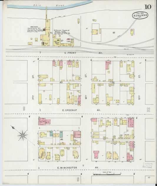 Sanborn Fire Insurance Map from Ashland, Boyd County, Kentucky (1895), Sheet #0010 - Historic Sanborn Fire Insurance Map Print, vintage old map wall art, antique decor, genealogy gift, Kentucky Kentucky map