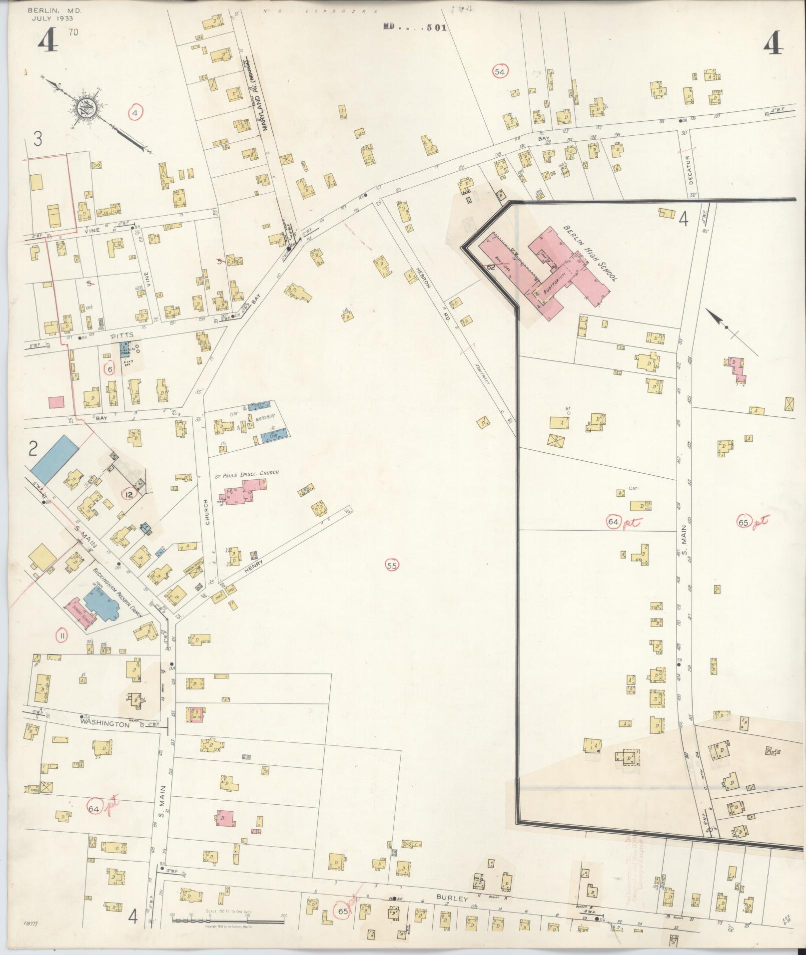 Sanborn Fire Insurance Map from Berlin, Worcester County, Maryland (1942), Sheet #0004 - Historic Sanborn Fire Insurance Map Print, vintage old map wall art, antique decor, genealogy gift, Maryland Maryland map