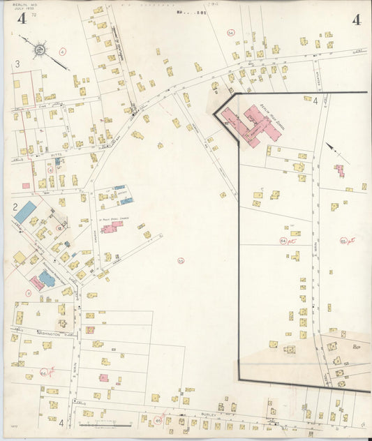 Sanborn Fire Insurance Map from Berlin, Worcester County, Maryland (1942), Sheet #0004 - Historic Sanborn Fire Insurance Map Print, vintage old map wall art, antique decor, genealogy gift, Maryland Maryland map
