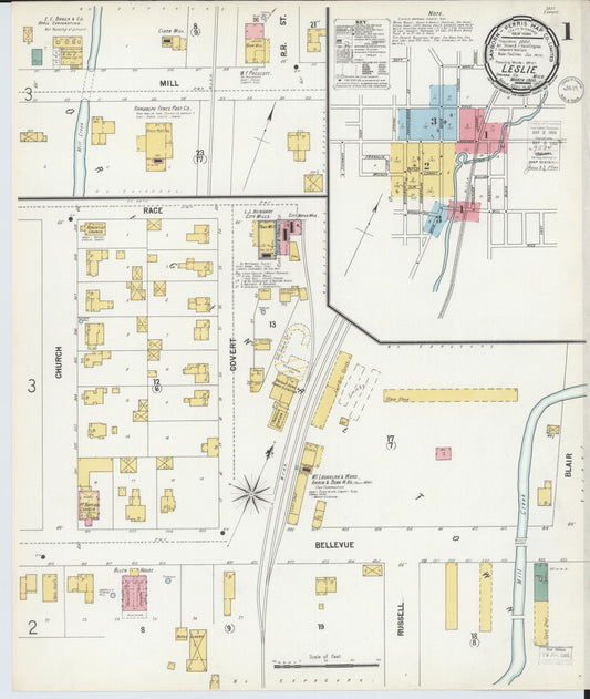 Sanborn Fire Insurance Map from Leslie, Ingham County, Michigan (1900), Sheet #0001 - Complete Map Set gallery image, historic Sanborn map, vintage wall art, Michigan Michigan