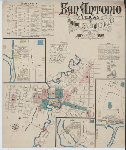 Sanborn Fire Insurance Map from San Antonio, Bexar County, Texas (1885), Sheet #0001 - Complete Map Set gallery image, historic Sanborn map, vintage wall art, Texas Texas