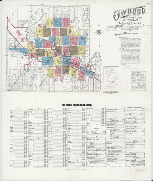 Sanborn Fire Insurance Map from Owosso, Shiawassee County, Michigan (1930), Sheet #0001 - Historic Sanborn Fire Insurance Map Print, vintage old map wall art, antique decor, genealogy gift, Michigan Michigan map