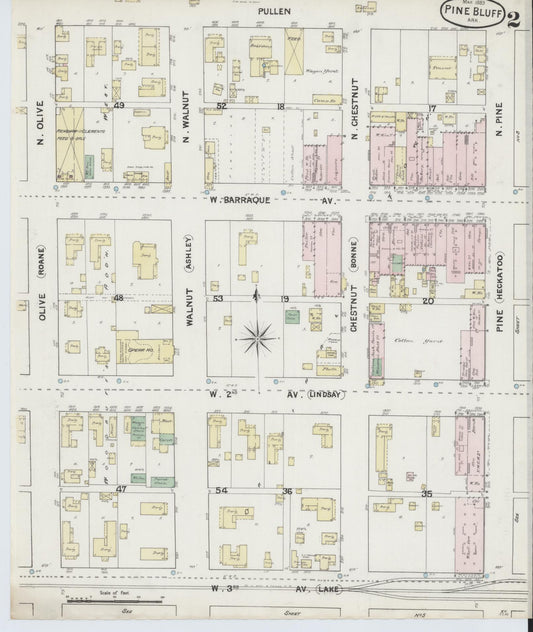 Sanborn Fire Insurance Map from Pine Bluff, Jefferson County, Arkansas (1889), Sheet #0002 - Historic Sanborn Fire Insurance Map Print, vintage old map wall art, antique decor, genealogy gift, Arkansas Arkansas map