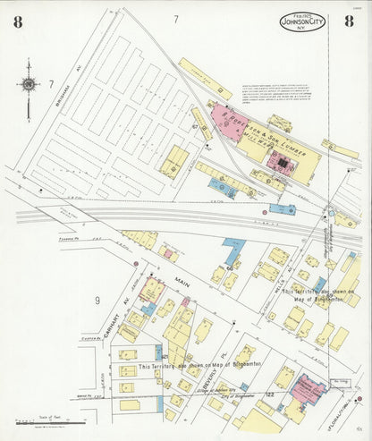 Sanborn Fire Insurance Map from Johnson City, Broome County, New York (1925), Sheet #0008 - Historic Sanborn Fire Insurance Map Print, vintage old map wall art, antique decor, genealogy gift, New York New York map