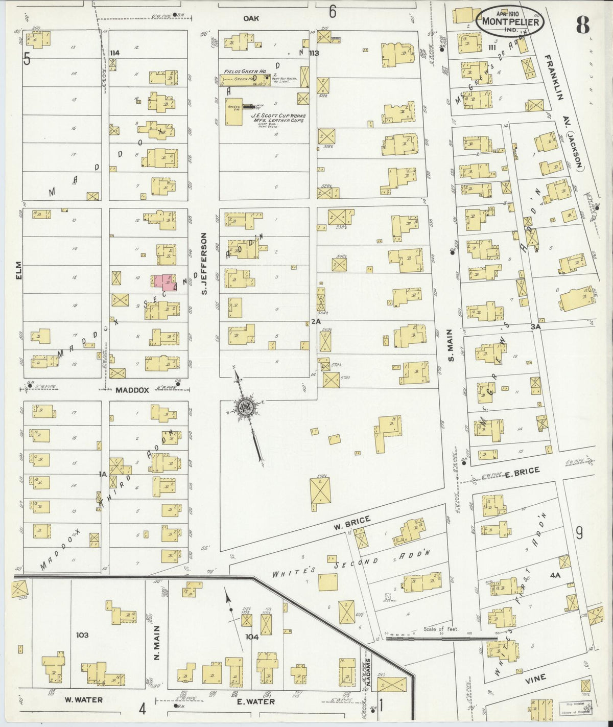 Sanborn Fire Insurance Map from Montpelier, Blackford County, Indiana (1910), Sheet #0008 - Historic Sanborn Fire Insurance Map Print, vintage old map wall art, antique decor, genealogy gift, Indiana Indiana map