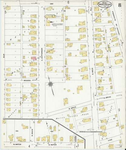 Sanborn Fire Insurance Map from Montpelier, Blackford County, Indiana (1910), Sheet #0008 - Historic Sanborn Fire Insurance Map Print, vintage old map wall art, antique decor, genealogy gift, Indiana Indiana map
