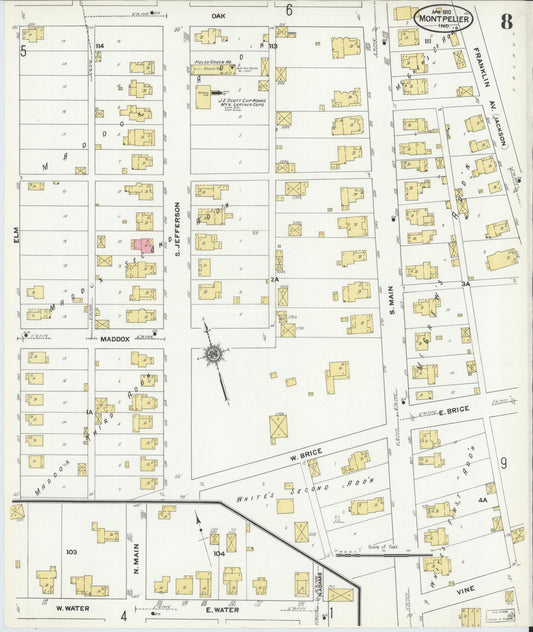 Sanborn Fire Insurance Map from Montpelier, Blackford County, Indiana (1910), Sheet #0008 - Historic Sanborn Fire Insurance Map Print, vintage old map wall art, antique decor, genealogy gift, Indiana Indiana map