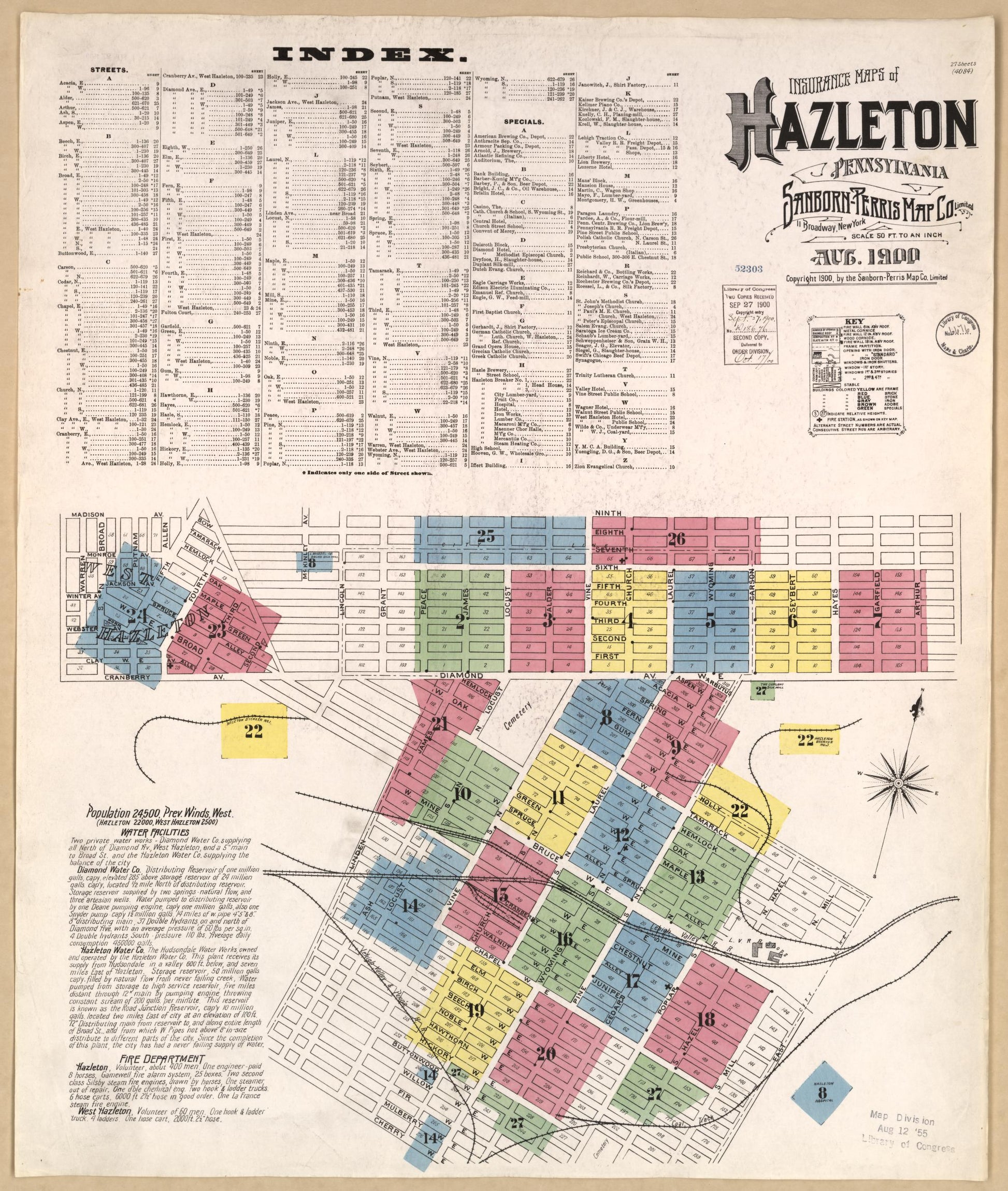 Sanborn Fire Insurance Map from Hazleton, Luzerne County, Pennsylvania. (1900) – Historic Sanborn Fire Insurance Map Print