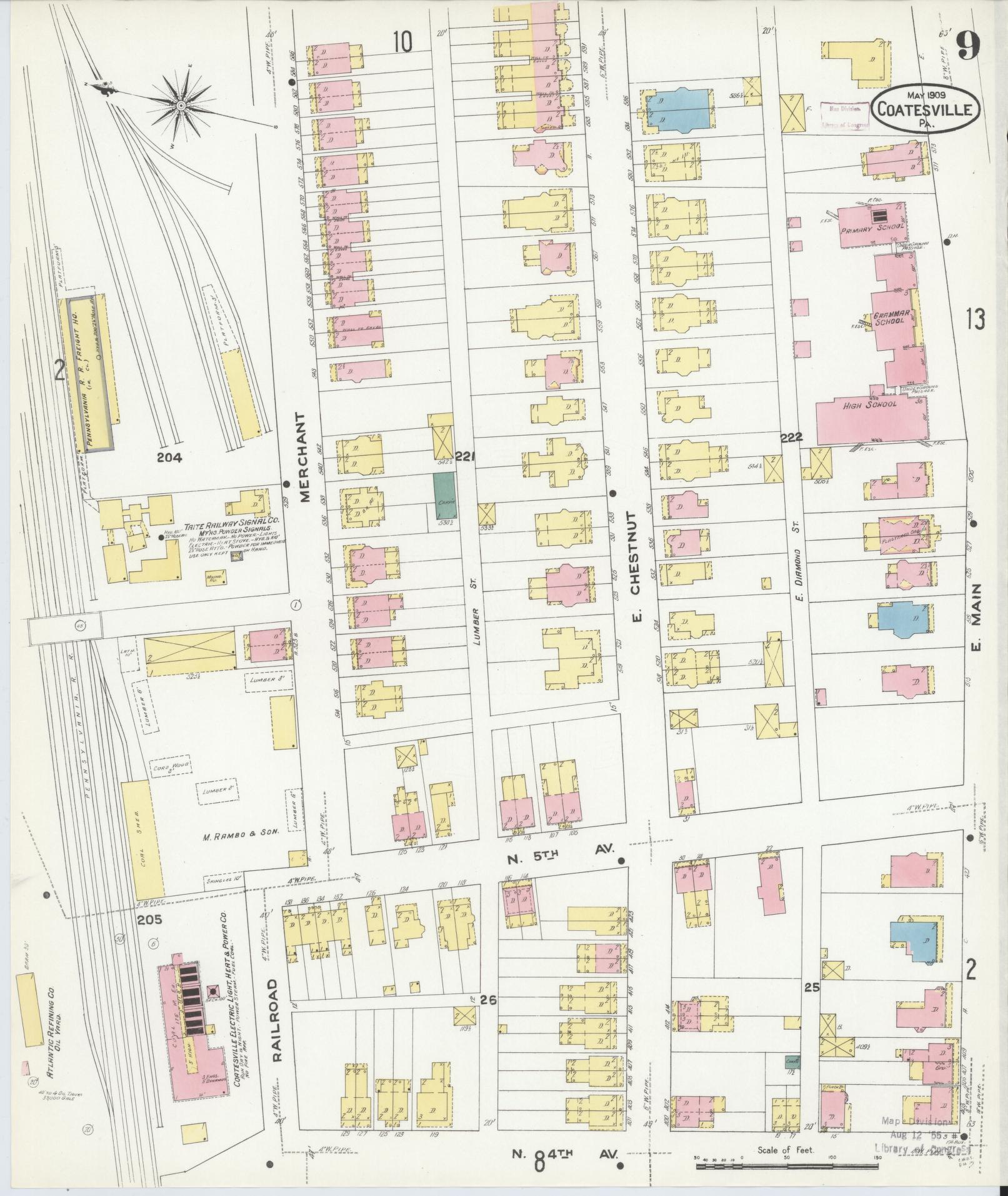 Sanborn Fire Insurance Map from Coatesville, Chester County, Pennsylvania (1909), Sheet #0009 - Historic Sanborn Fire Insurance Map Print, vintage old map wall art, antique decor, genealogy gift, Pennsylvania Pennsylvania map