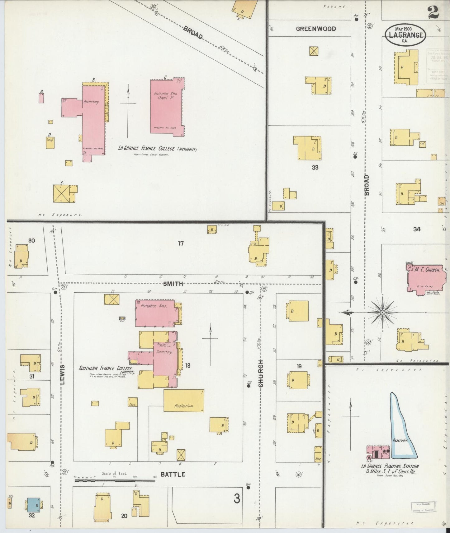 Sanborn Fire Insurance Map from La Grange, Troup County, Georgia (1900), Sheet #0002 - Historic Sanborn Fire Insurance Map Print, vintage old map wall art, antique decor, genealogy gift, Georgia Georgia map