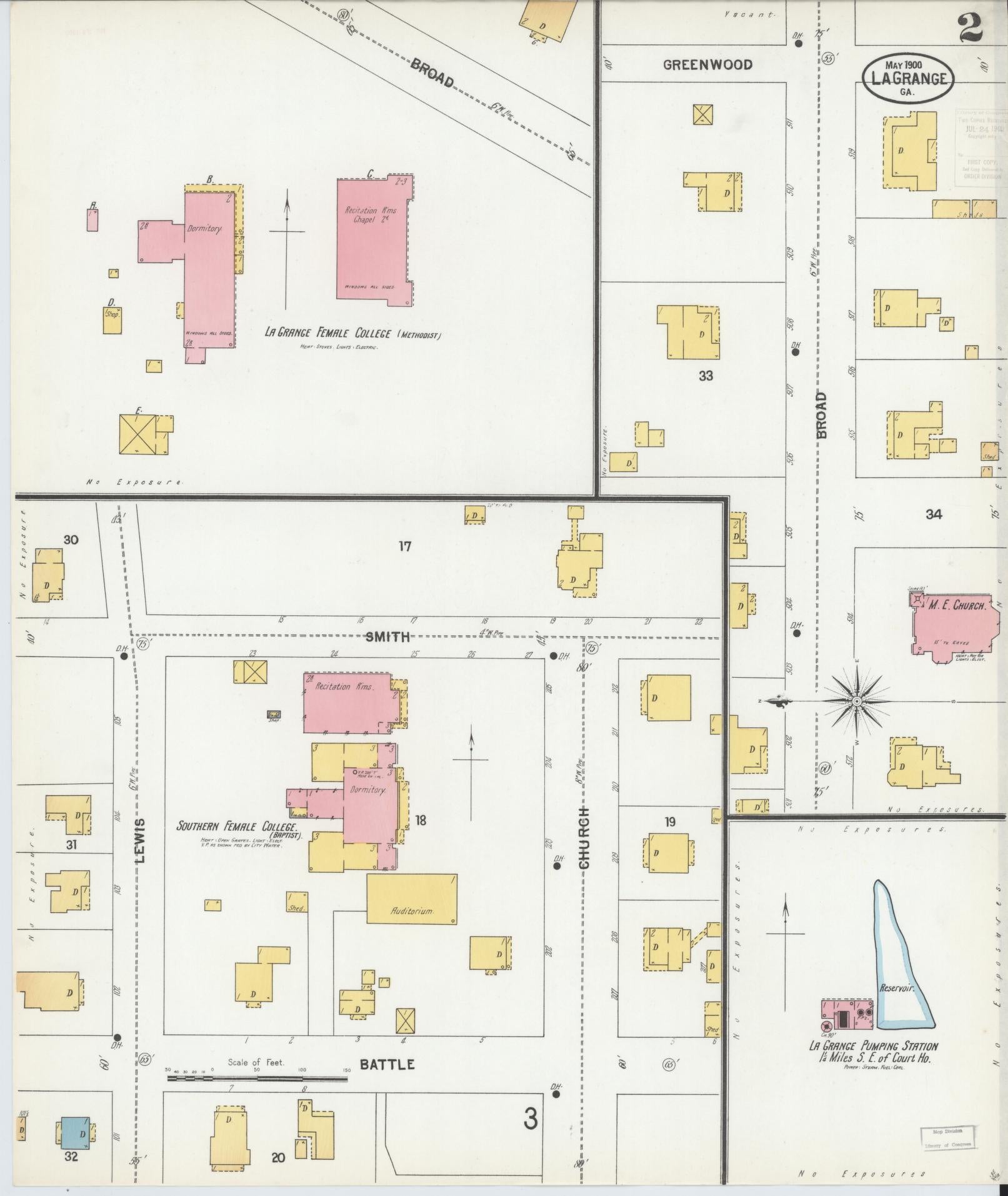 Sanborn Fire Insurance Map from La Grange, Troup County, Georgia (1900), Sheet #0002 - Historic Sanborn Fire Insurance Map Print, vintage old map wall art, antique decor, genealogy gift, Georgia Georgia map