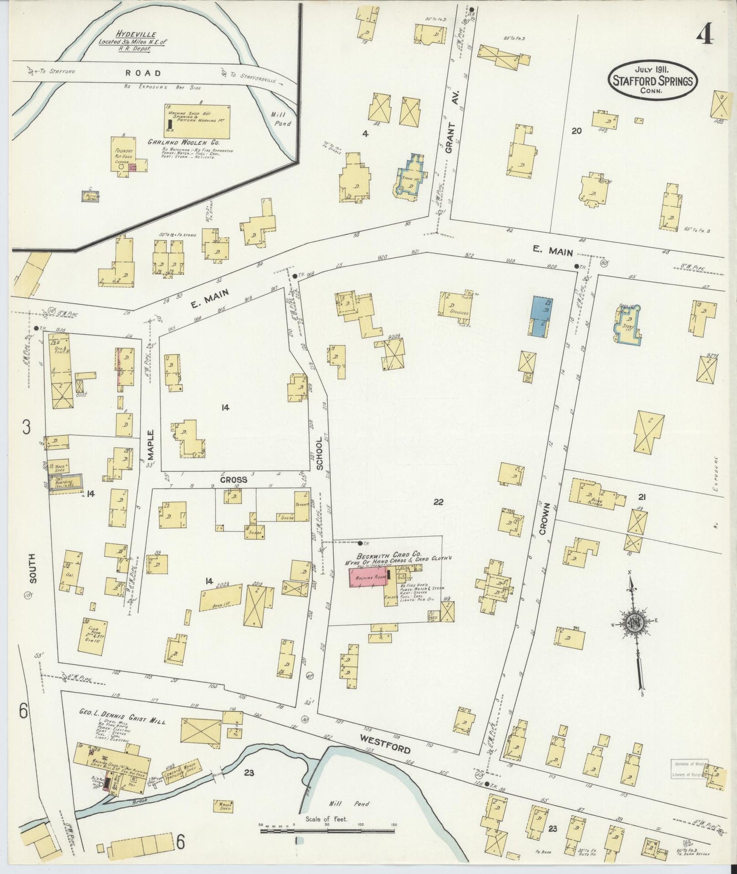 Sanborn Fire Insurance Map from Stafford Springs, Tolland County, Connecticut (1911), Sheet #0004 - Complete Map Set gallery image, historic Sanborn map, vintage wall art, Connecticut Connecticut