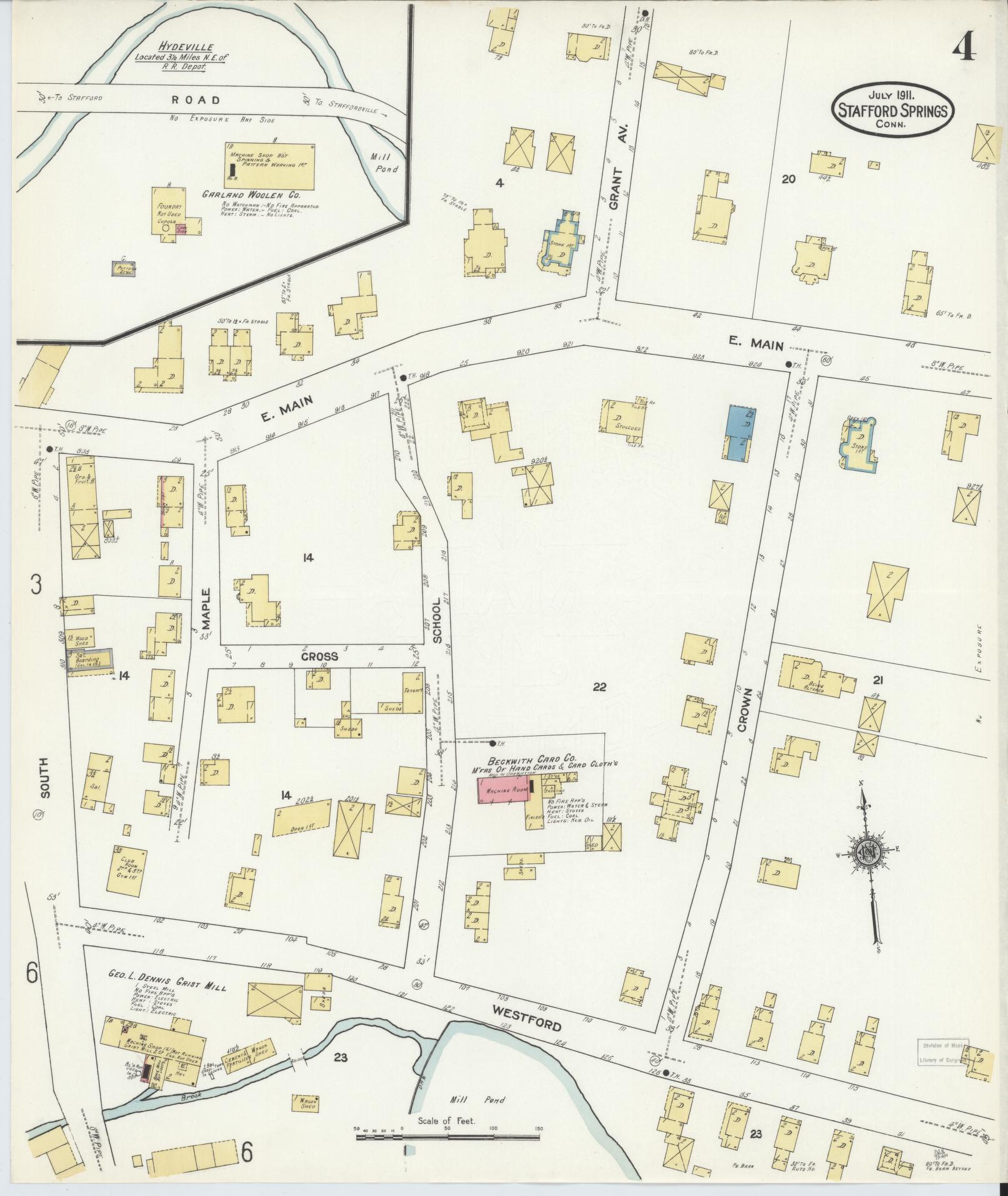 Sanborn Fire Insurance Map from Stafford Springs, Tolland County, Connecticut (1911), Sheet #0004 - Complete Map Set gallery image, historic Sanborn map, vintage wall art, Connecticut Connecticut