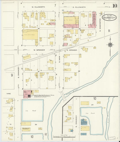 Sanborn Fire Insurance Map from Columbia City, Whitley County, Indiana (1910), Sheet #0010 - Historic Sanborn Fire Insurance Map Print, vintage old map wall art, antique decor, genealogy gift, Indiana Indiana map