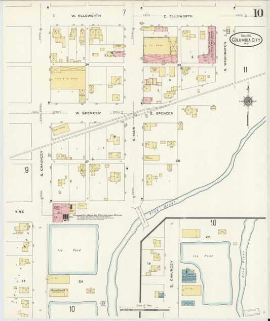 Sanborn Fire Insurance Map from Columbia City, Whitley County, Indiana (1910), Sheet #0010 - Historic Sanborn Fire Insurance Map Print, vintage old map wall art, antique decor, genealogy gift, Indiana Indiana map